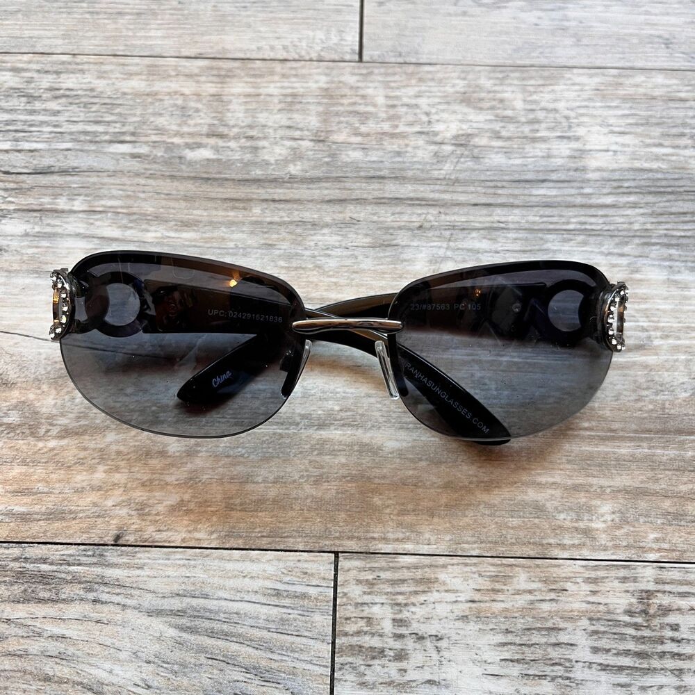 Y2K Sunglasses Piranha Rimless Black Gradient Crystal Side Glam Vintage